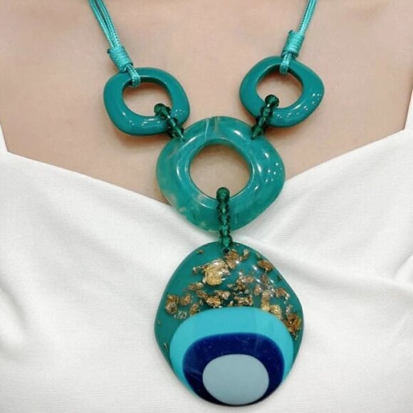 Turquoise Geometric pendant statement necklace - Picture 1 of 8